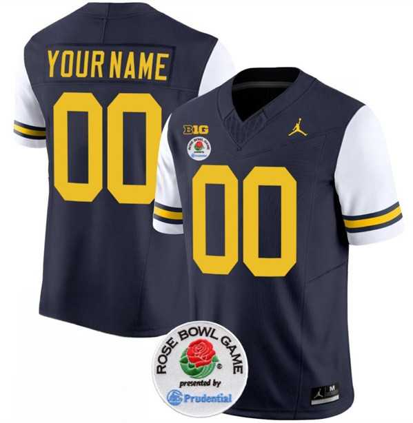 Mens Michigan Wolverines ACTIVE PLAYER Custom 2023 F.U.S.E. Navy White Rose Bowl Patch Stitched Jersey->->Custom Jersey